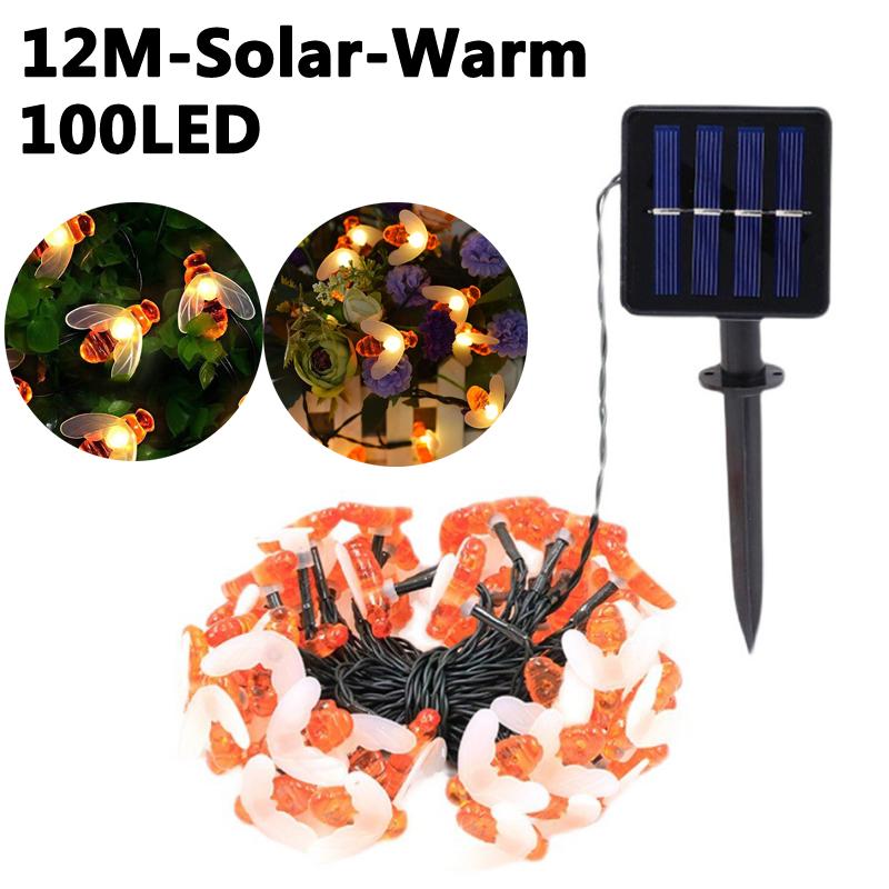 Solar Honeybee LED String Lights Outdoor Waterproof 8 Modes Fairy Light For Garden Patio Tree Christmas Yard Holiday Decor
