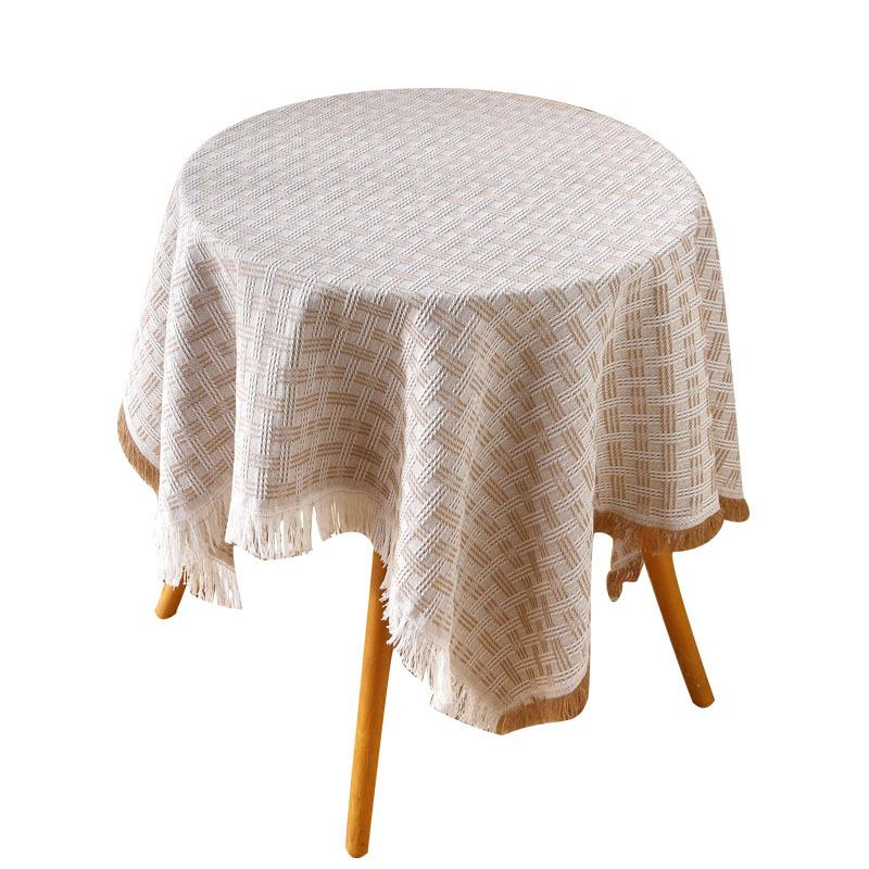 Small Round Table Coffee Table Cloth Ins White Tablecloth Light Luxury High-End Simple Birthday Arrangement Cotton And Linen Bedside Table Cover Cloth