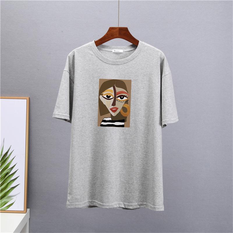 Shellsuning Casual Oversize Aesthetic Art Printed Tshirts Women 2023 Summer New Vintage Cotton Soft Basic Tees Female Fashion Korean Harajuku Tops