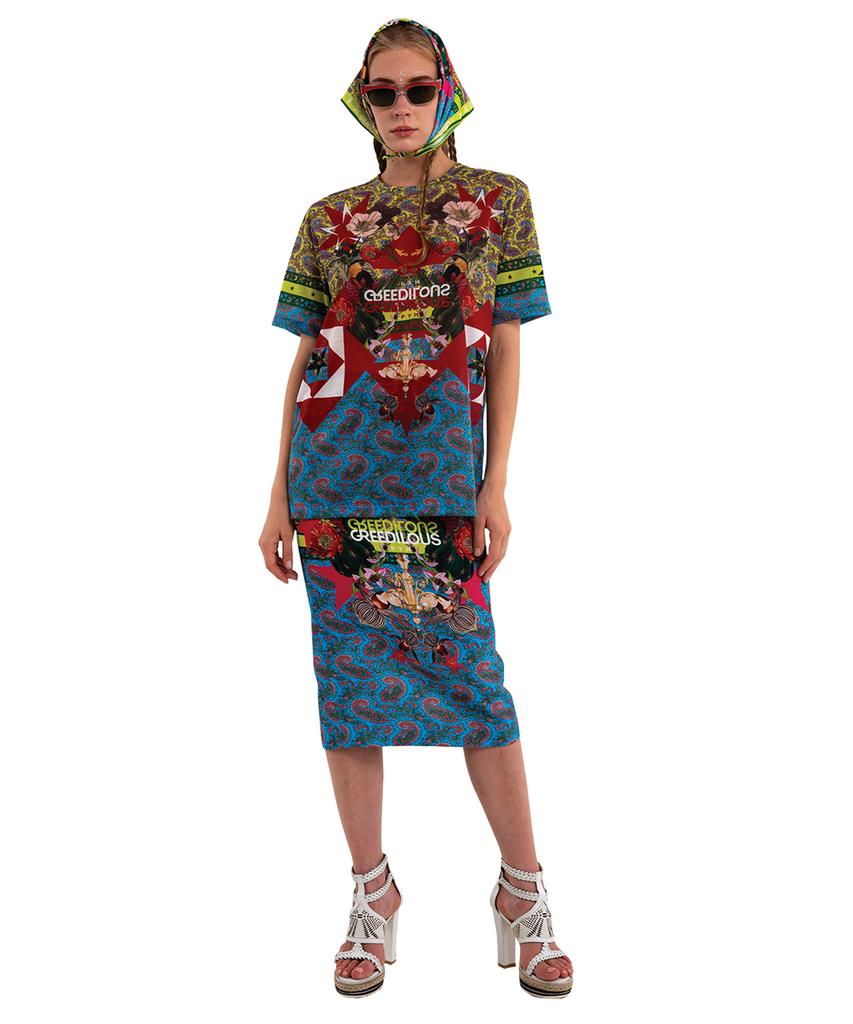 GREEDILOUS Blue Paisley Geometric T-Shirt