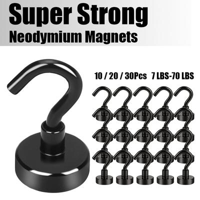 10/20/30Pcs Gancho magnético forte 70lbs máx. ímã resistente 3 revestimentos ganchos de neodímio para cozinha garagem grelha copo chaveiro cabide