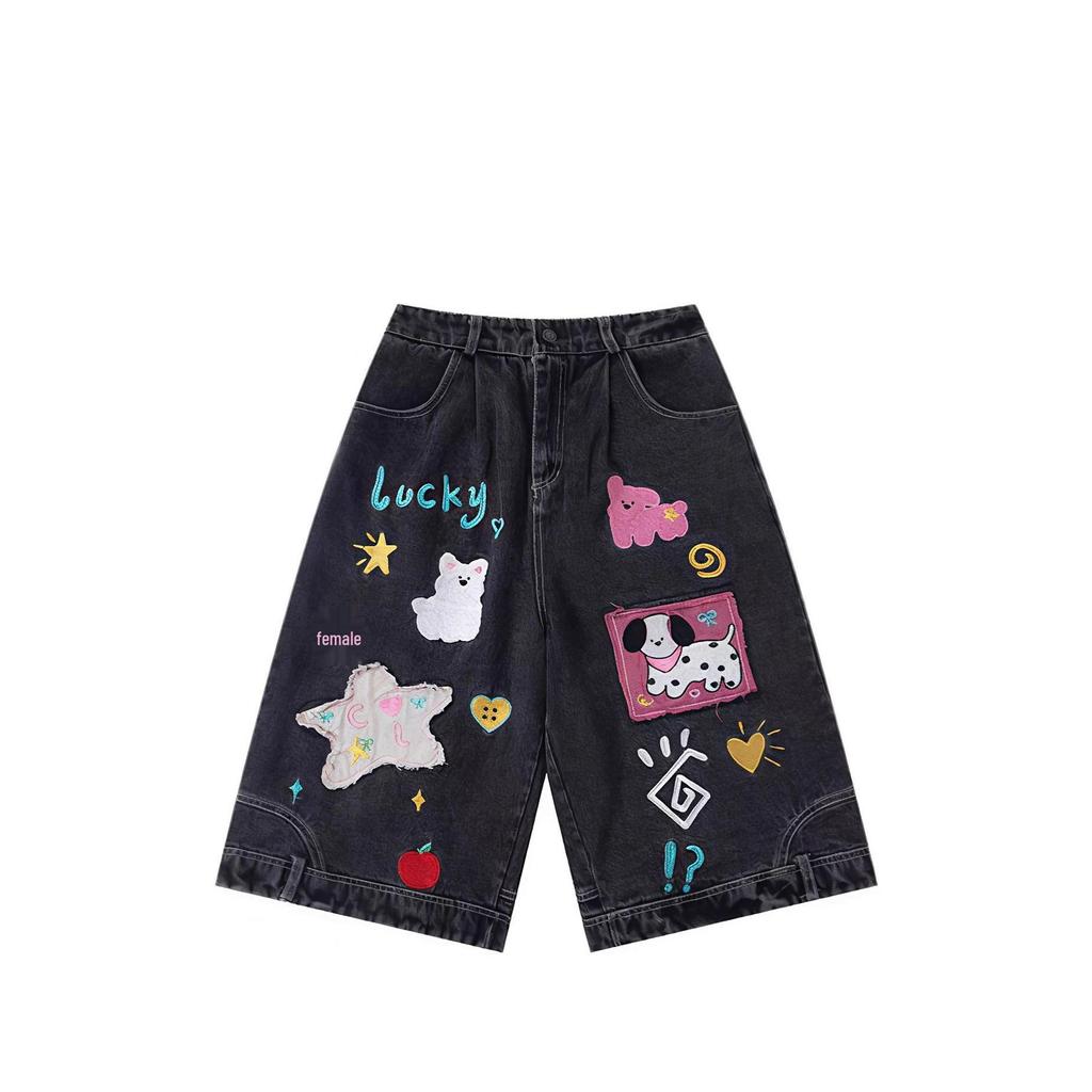Autumn 2025 Children's Cartoon Puppy Denim Shorts - Yamen Girl's Versatile Cropped Pants
