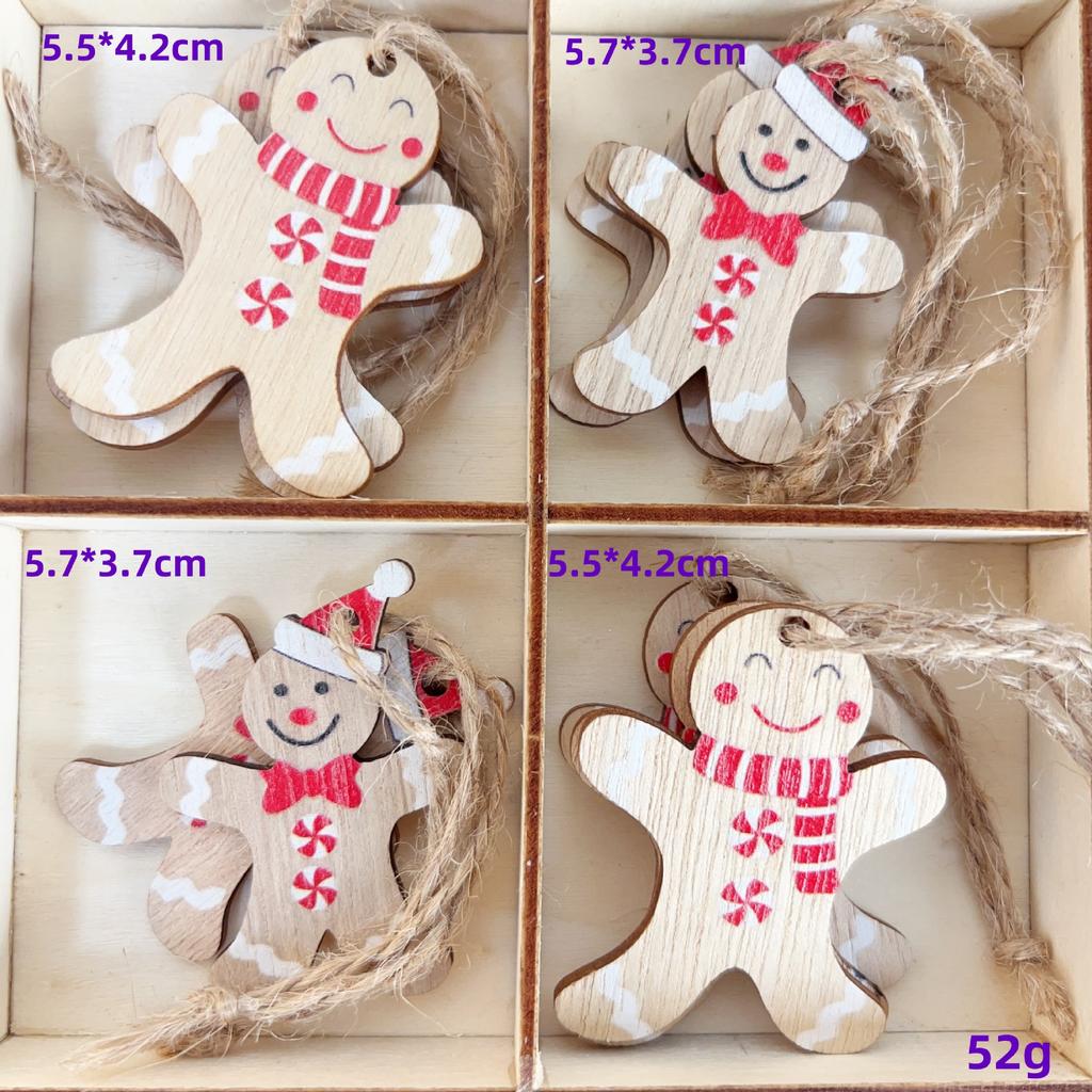 Christmas Four Grid Gingerbread Man Wooden Pendant Christmas Tree Decoration Gift Box Show Window Decoration Pendant