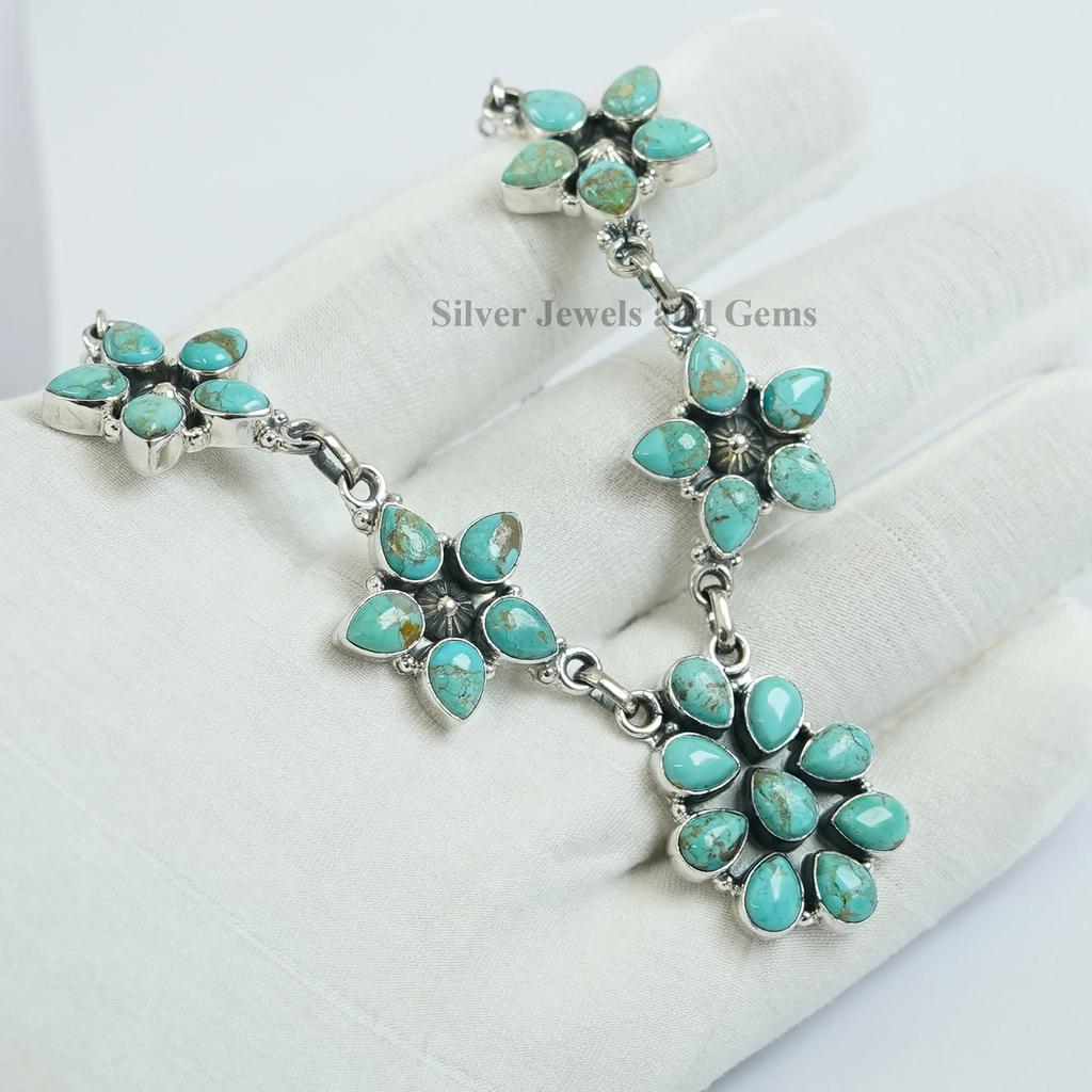 Arizona Turquoise Statement Necklace: 925 Sterling Silver, Multi Stone
