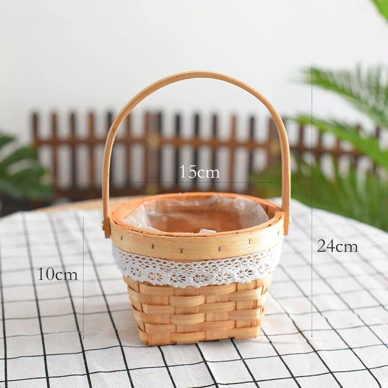 Large European-Style Bamboo Flower Basket for Arrangements - Handwoven Indoor Floral Storage Basket