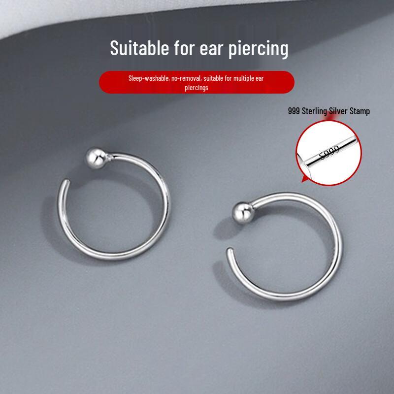 999 Silver Simple Round Stud Earrings for Women