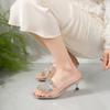 Fashion Transparent Sandals for Women In Summer Gold Beaded Thin Strap High Heel Sandals Luxury Outdoor Beach Shoes Party Sandals