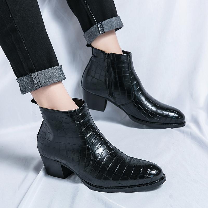 Fashion Luxury Designer's Boots Hairstylist Men Fashion Leather Boots Italy Style Winter Crocodile Pattern Chelsea Boots Business Boots