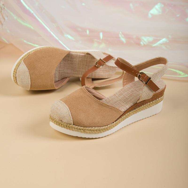 Sandali con zeppa a punta chiusa da donna Sandali estivi da donna con cinturino e fibbia Scarpe gladiatore Espadrillas alla moda Sandali con plateau Donna