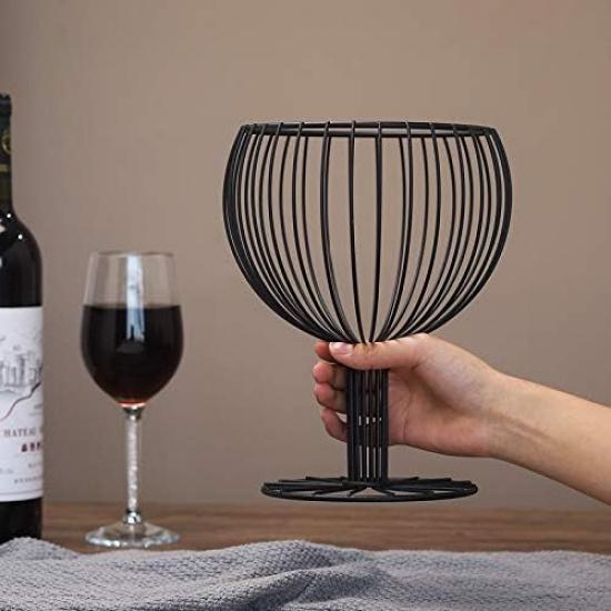Decorative Fruit Basket, Wine Glass Shaped, Black A, Steel, 6.9x5.3x9 inches