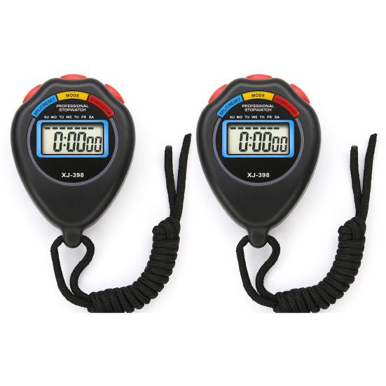 

2 шт. секундомер с большим цифровым дисплеем, дата и время, без будильника, бесшумный спортивный таймер для бега, плавания чёрный
