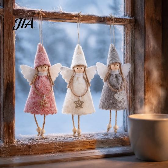 Soft Texture Home Decor Christmas Angel Doll Decoration, Plush Fairy Girl Pendant, Tree Hanging Decorative Garlands for Windows Ornament Winter