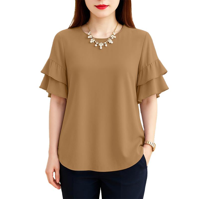 ZANZEA Women Casual Round Neck Ruffles Short Sleeve Loose Solid Blouse