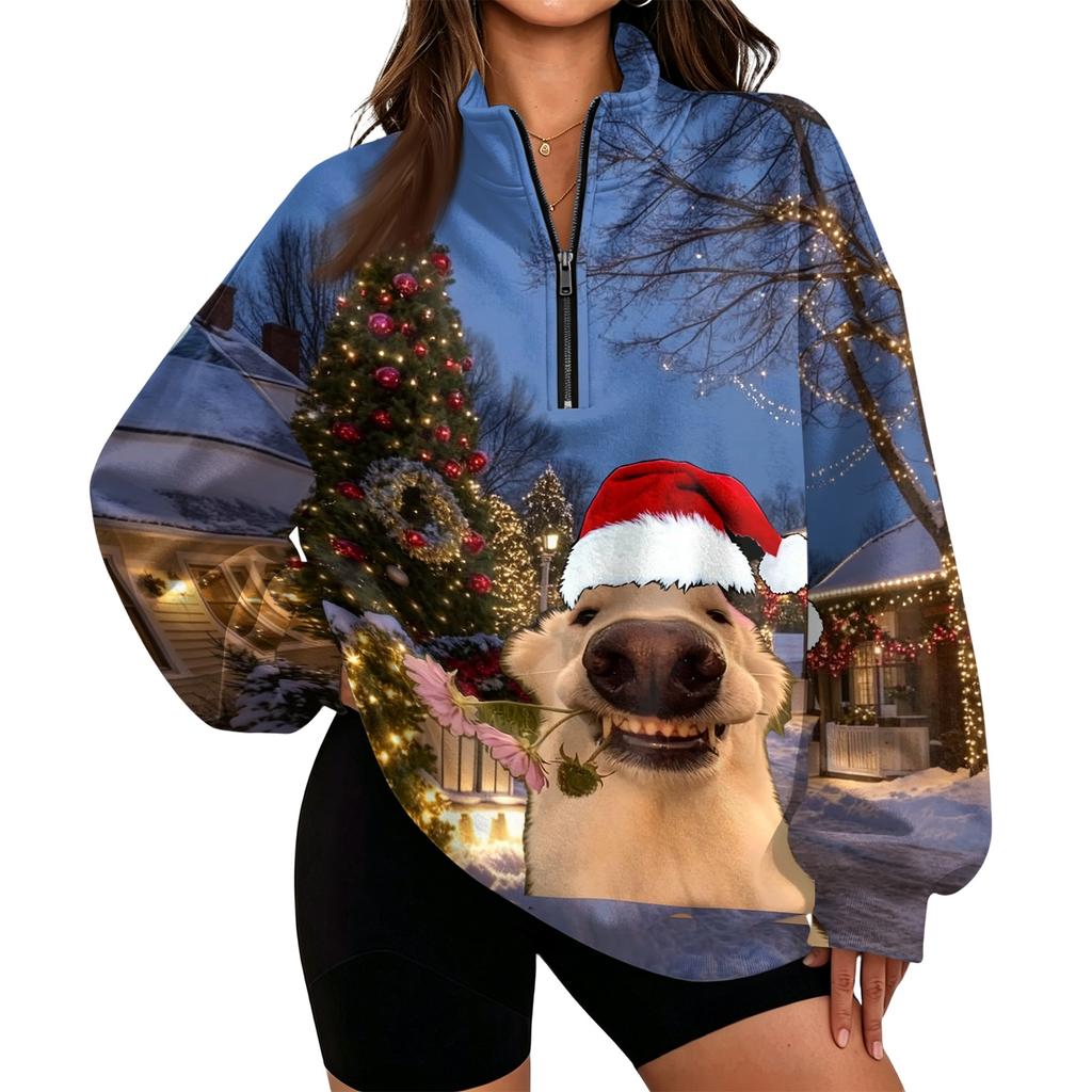 Women's Trendy Printed Half-Zip Sweatshirt Lightweight Casual Pullover for Everyday Wear