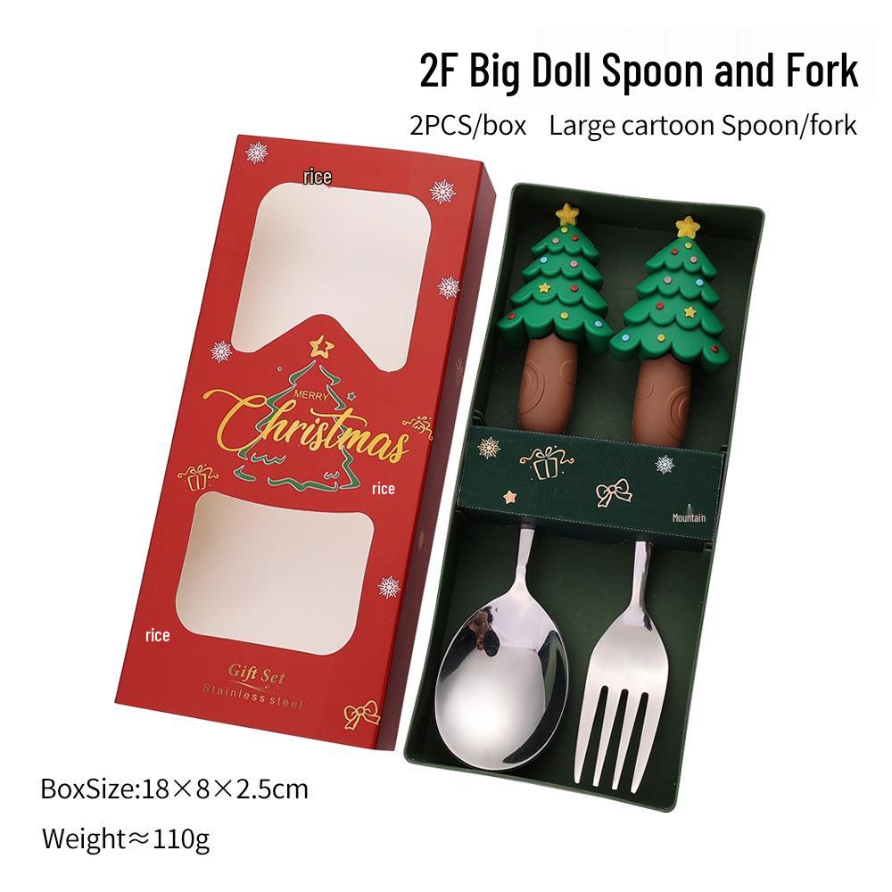 Large Christmas Plush Spoon & Fork Set - Santa Claus & Tree Design