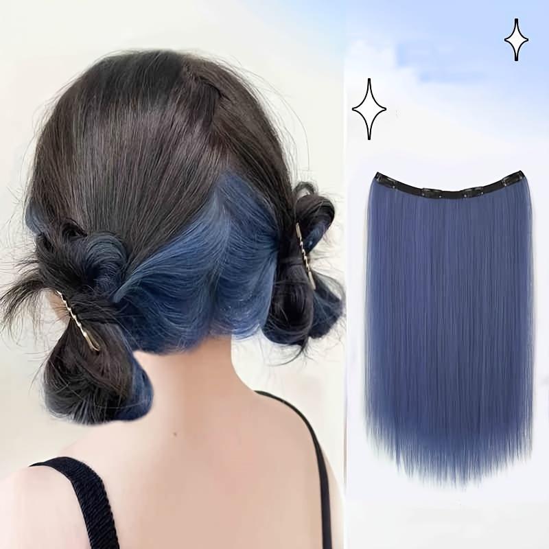 

Синтетические длинные прямые волосы на клипсах для наращивания в одной части, 4 зажима, внутренний слой, скрытый цвет волос, цветной парик синий