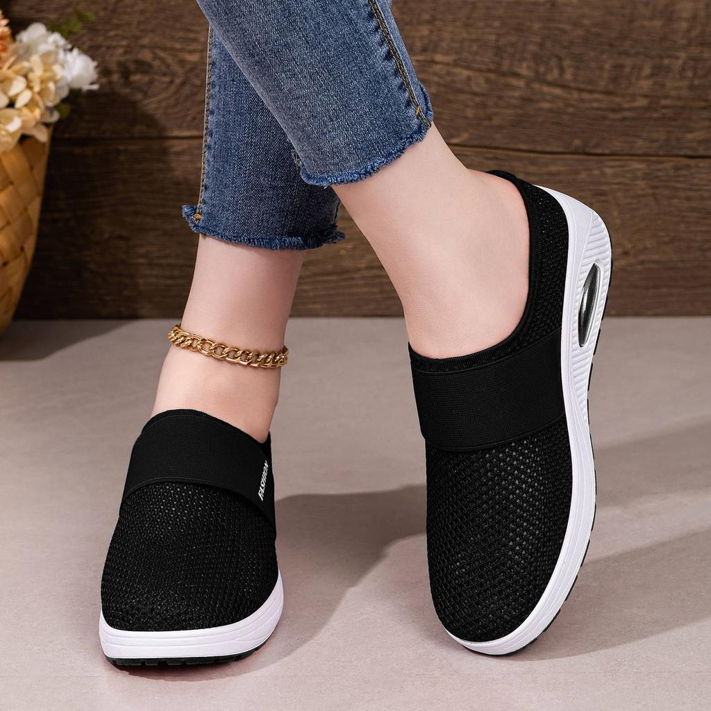 Slip On Mesh Shoes Lightweight Breathable Casual Walking Sneakers with Elastic Band and Air Cushion Sole for Daily Wear
