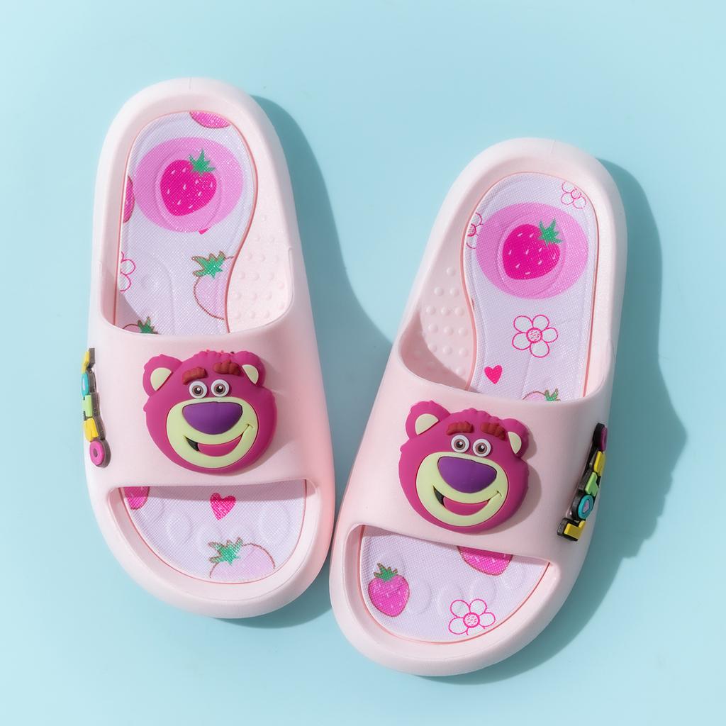 Authentic Disney Slippers for Bathing, Non-slip Children's Slippers, Summer Indoor Home Children's Shoes, Strawberry Bear Slide Sandals