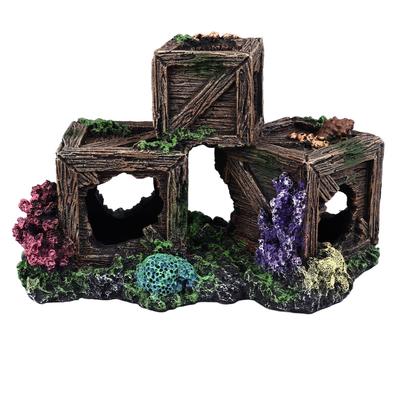 Simulierte Weinkistenform Aquariendekoration Harz Versteck Fischtank Ornament Dekorativ Hohl