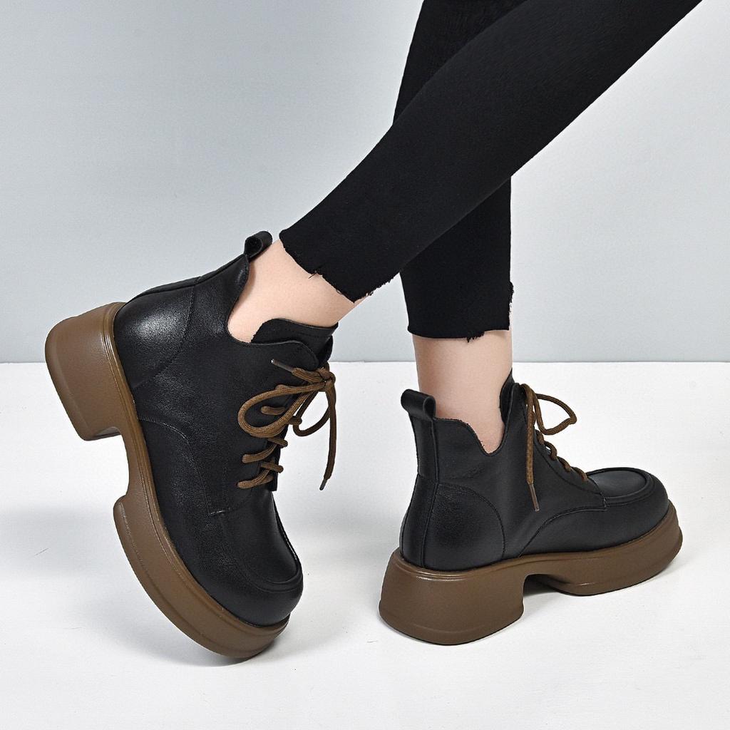 Thick-soled Martin boots women's autumn and winter new retro waterproof platform thick-heeled leather boots top-layer cowhide short boots