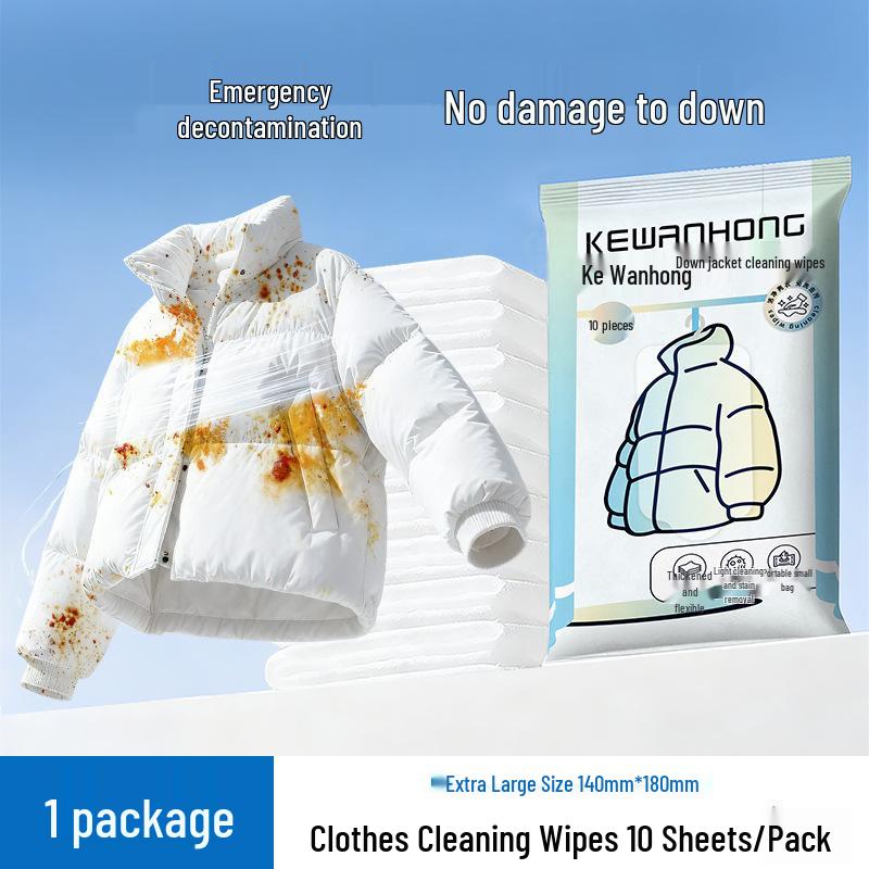 Portable No-Rinse Cleaning Wipes for Down Jackets, Oil, and White Shoe Stain Removal