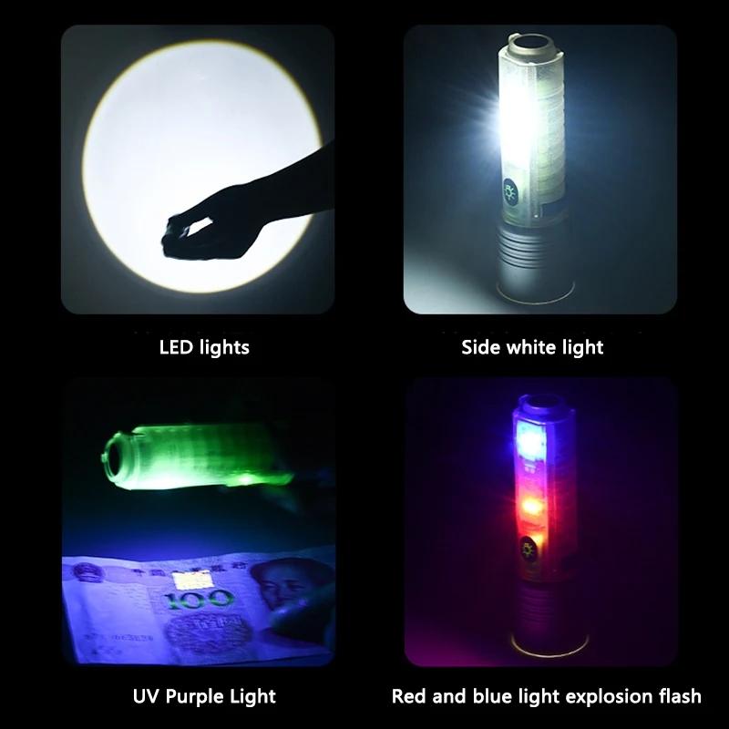 Powerful White Laser Flashlight Zoom Fluorescence Portable Long-range Torch Type-C Charging Strong Magnetic Searching Lamp