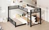 L-förmiges Metall-Etagenbett 90x200 über 140x200, Schwarz