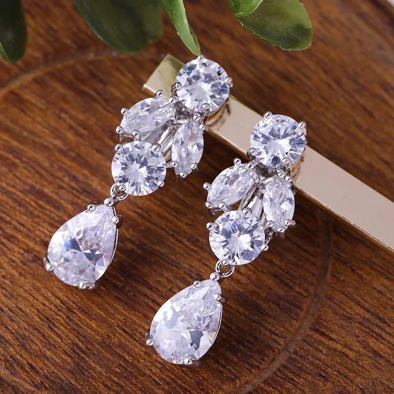 Huitan Copper Color Dangle Earrings Bridal Wedding Accessories AAA Brilliant CZ Delicate Women's Drop Fashion Zircon