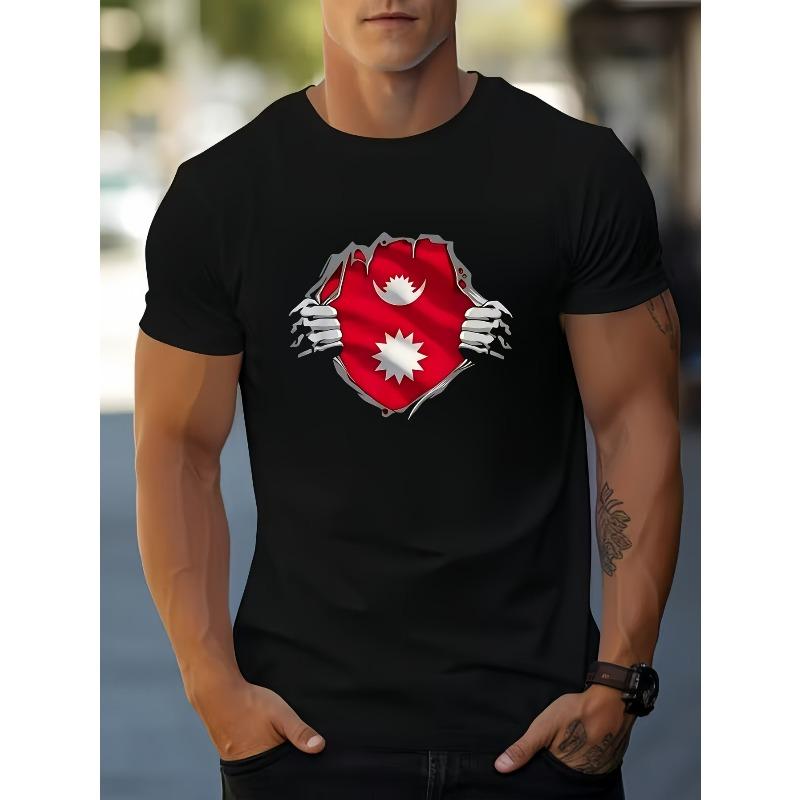 

European sizes Men s Short Sleeve T-Shirt with 2D Print Casual Round Neck - Elastic Fit, 4XL чорний