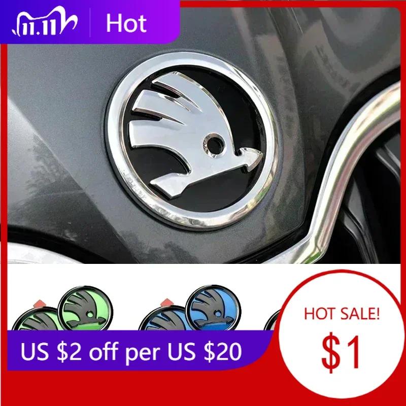 AFL1 Car Sticker 2025 New 3Pcs for Skoda Rapid Octavia Fabia Laura Superb 1 2 3 Kodiaq Karoq Car Front Hood Rear Trunk Emblem Steerin