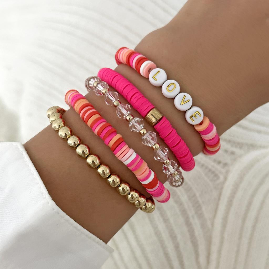Sweet Valentine Heart Bracelets Set for Women Delicate Colorful Heart Clay Beaded Stackable Bracelet Friendship Jewelry Gift