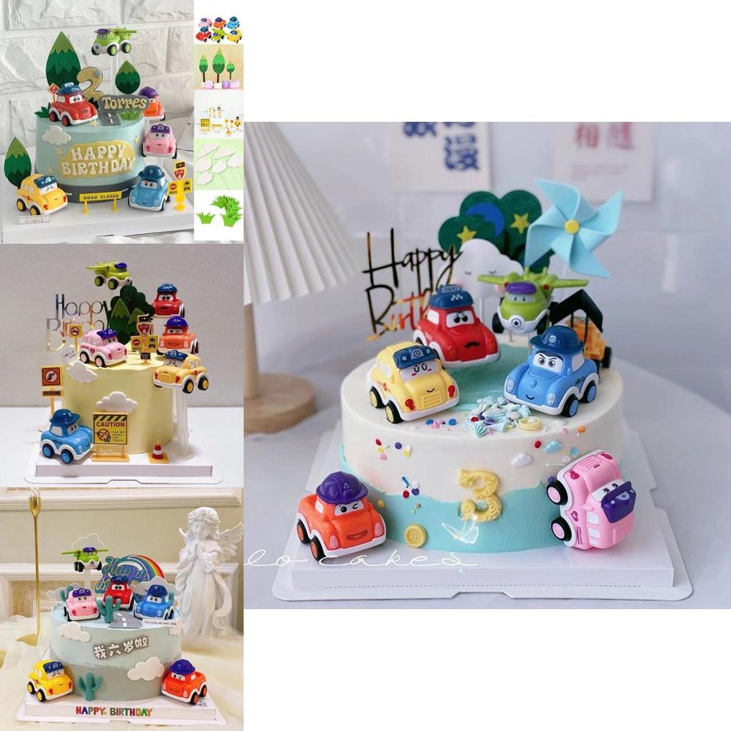 Adorable Cartoon Race Car Cake Decoration Set Perfect For Children's Birthday Celebrations