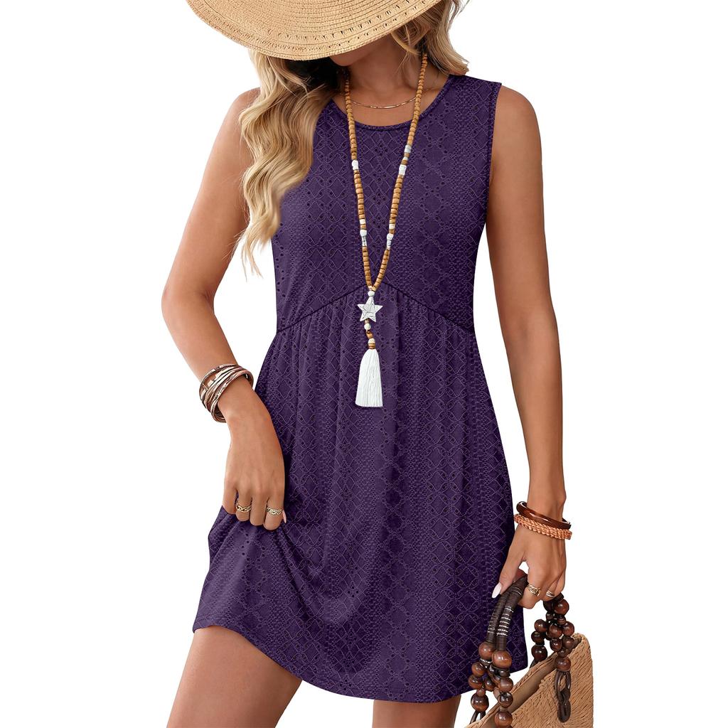 Dresses For Women Summer Casual Crewneck Short Dress Spring Sleeveless Sundress With Pockets