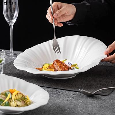 Puur Witte Bloemvorm Schuinrand Kom Keramische Saladekom Dikke Soepkom Groentekommen Noodlekommen Specialiteit Servies