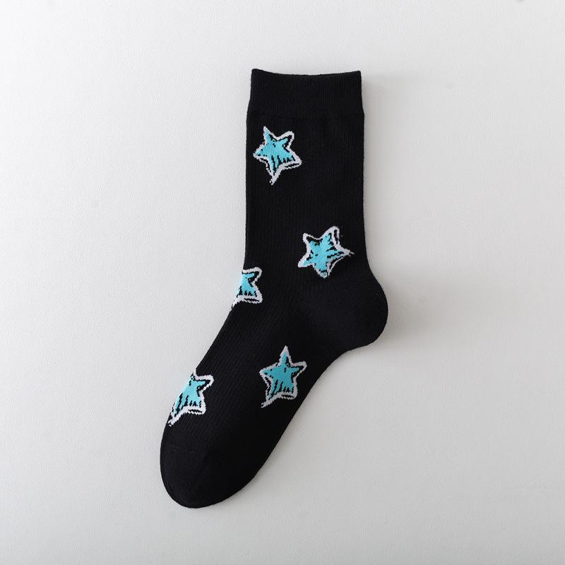 

10Pair Spring Socks Women S Japanese Contrasting Colors Hand-Painted Five-Pointed Star Medium Tube Socks Sports Fashion Breathable Cotton Socks Women One size fits all чорний
