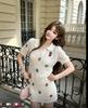 European Heavy Embroidery Cartoon Knit Two-Piece Set: Short Sleeve Lapel Top & Skirt