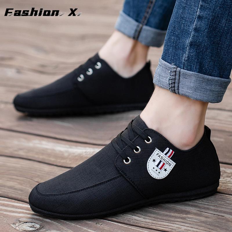 Men's Casual Shoes Light Men Canvas Shoes Metal Man Driving Shoes Solid Lace-up Male Sneakers