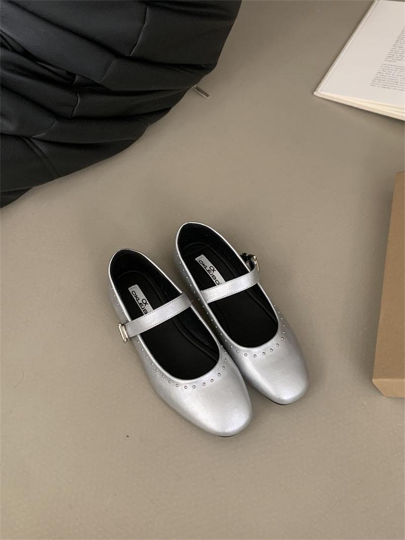 

Модные туфли Мэри Джейн IPPEUM Серебристая ПУ кожа Балетки 2025 Новые Балетки Zapatos Mujer 245 серебряный