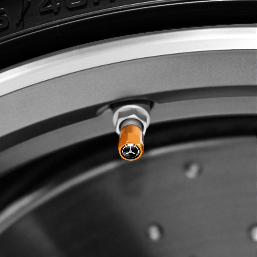 4pcs Metal Car Badges Wheel Tire Valve Caps Covers Car Accessories For Mercedes Benz New A/B/C/E/S Class C200L GLC AMG W212 W213 STUVW1