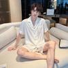 1011 New Couple Ice Silk Summer Black and White Pajamas Can Be Worn Outside High-end Men's and Women's Loungewear Suit