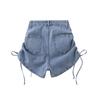 Skinny Fashionable and Versatile Tied Denim Shorts Female High-waisted Straight Slim Elastic Drawstring Summer Pants Hundred Casual Short Pants