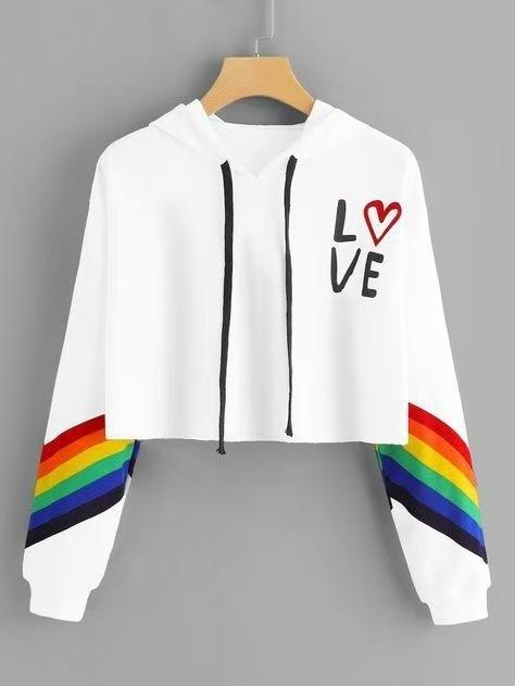 2026 New 3D Digital Printing Hooded Color Matching Short Sweater Women's Loose Fashion Trend Jacket Long Sleeve Top