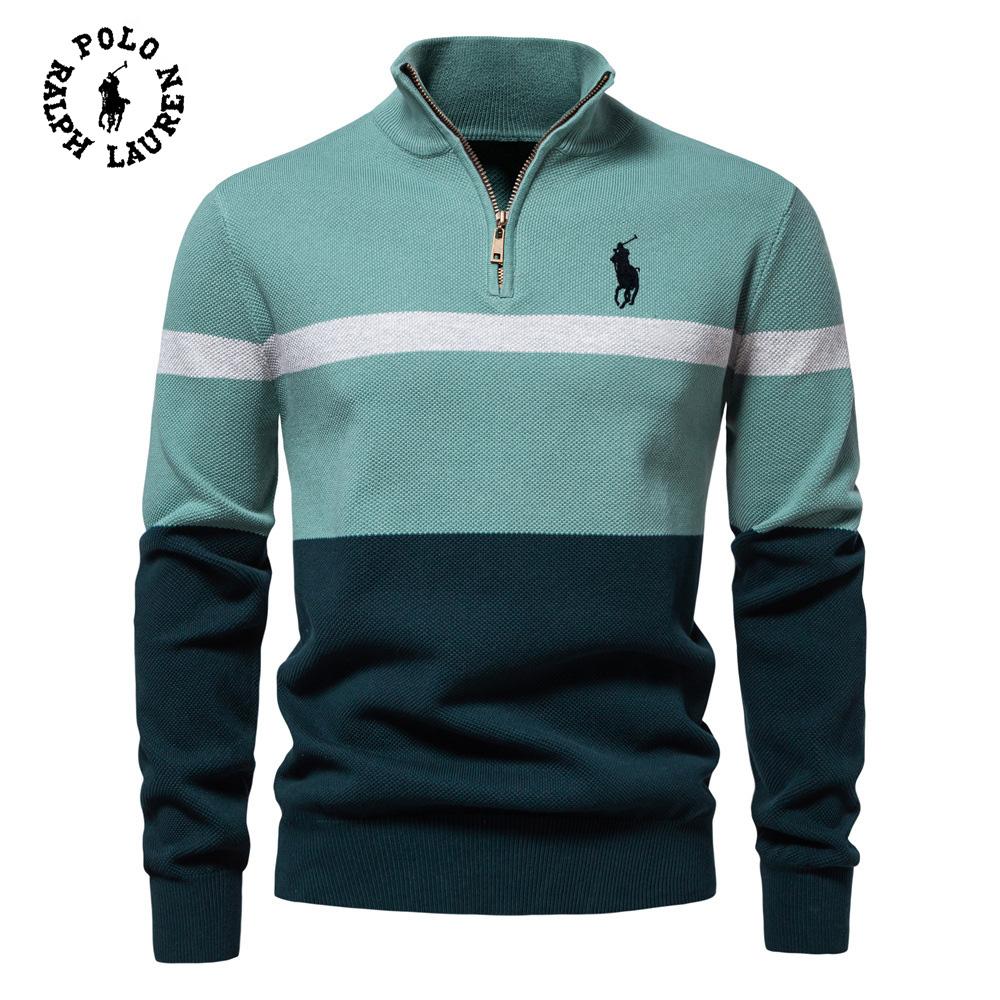 Polo Ralph Lauren Gestickter Neuer Großer Stehkragen Damenpullover Halber Reißverschluss Color Block Gestrickter Pullover