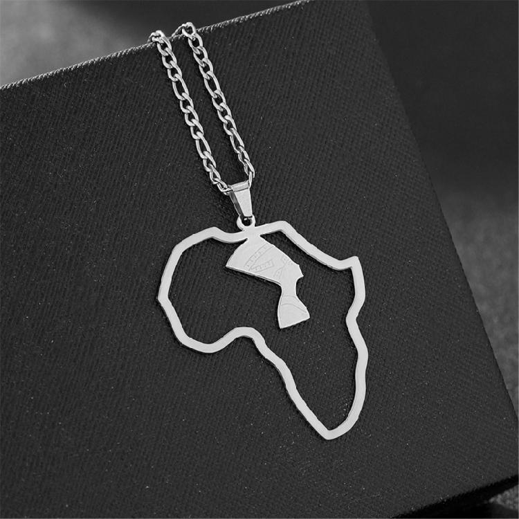 Unique Cultural Jewelry African Map Egyptian Queen Necklace Featuring Stainless Steel Pendant Design For Men Women
