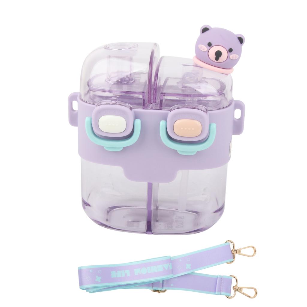 Kawaii Wasserflasche Mode Plastik Doppel Trinkwasserflasche mit Stroh Halteriemen für