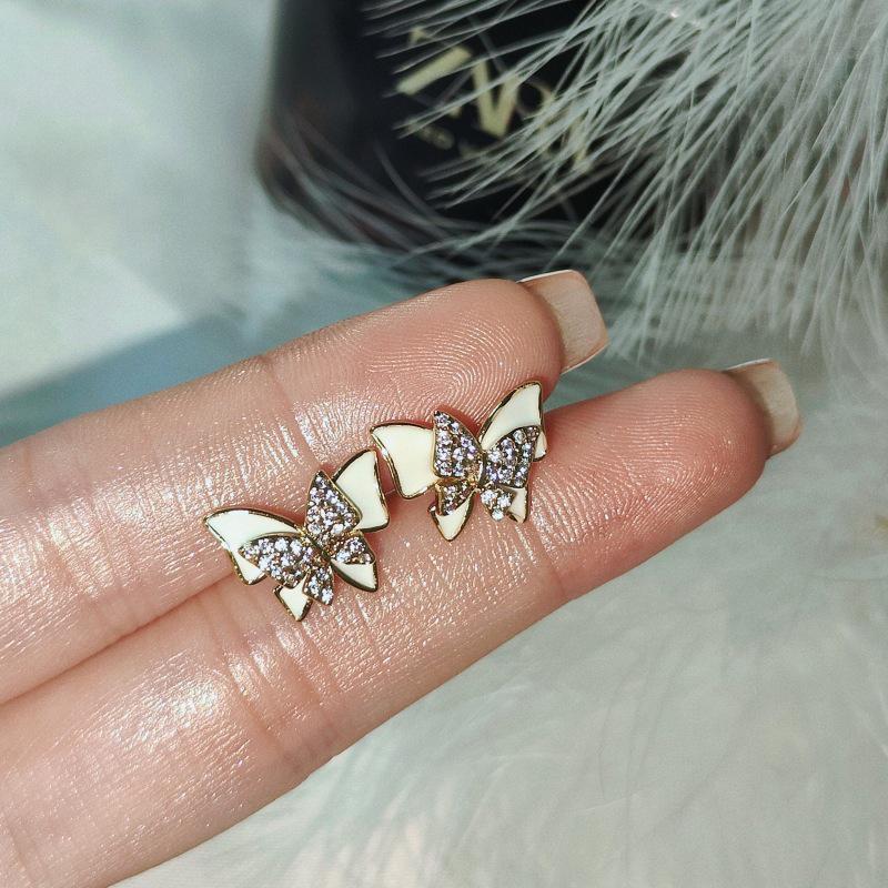 Butterfly Double-Layer Zirconia Earrings: Elegant Korean Light Luxury Design for Women