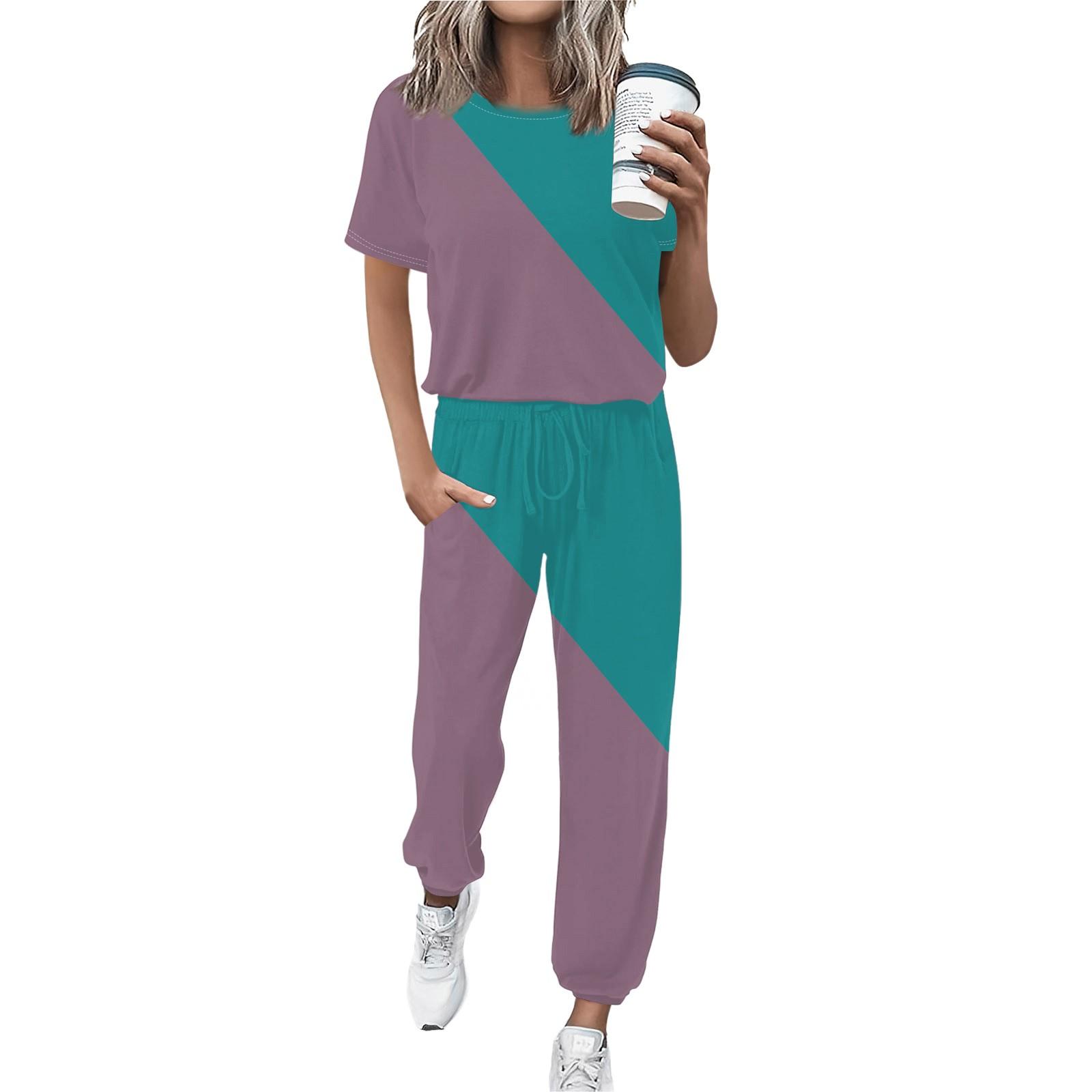 

Женский спортивный костюм с круглым вырезом и коротким рукавом, свободные брюки XL