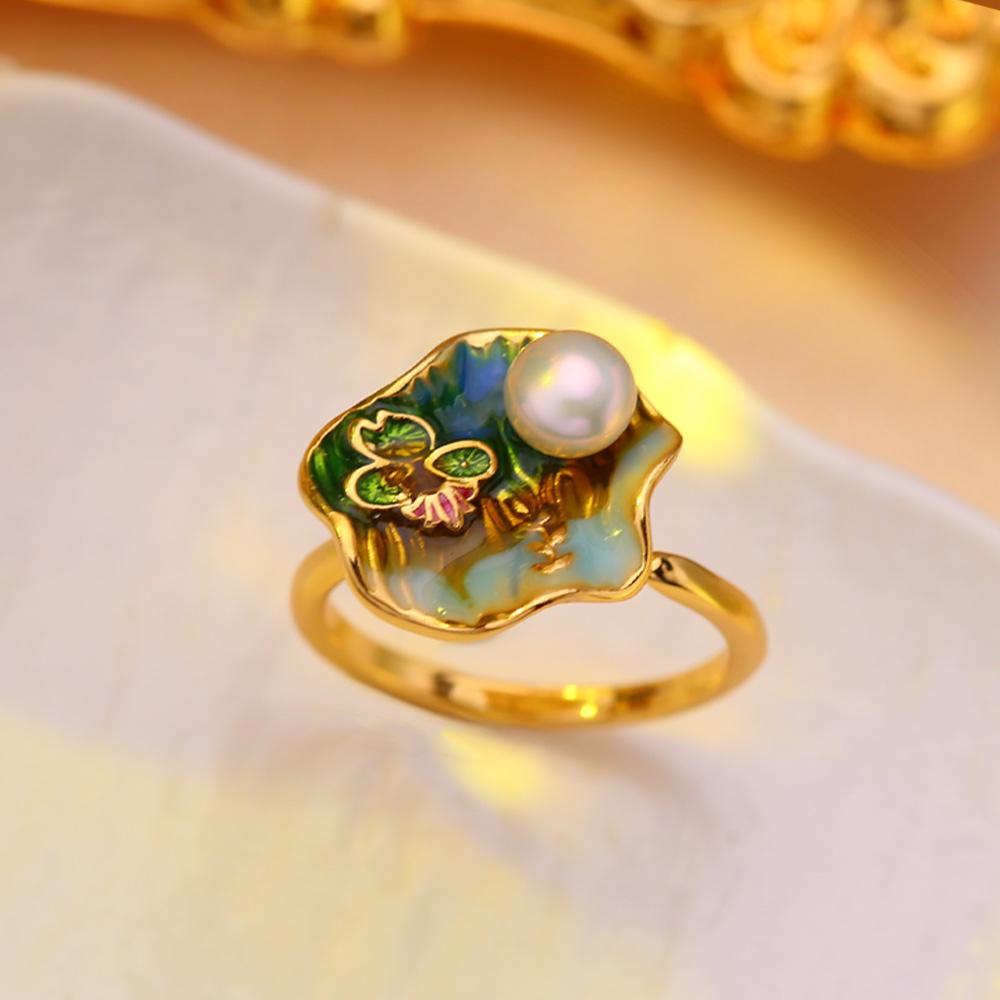 seniko Naturlige ferskvannsperleringer for kvinner mote kvinnelige cubic zirconia CZ blomsterring perle smykker justerbar ring