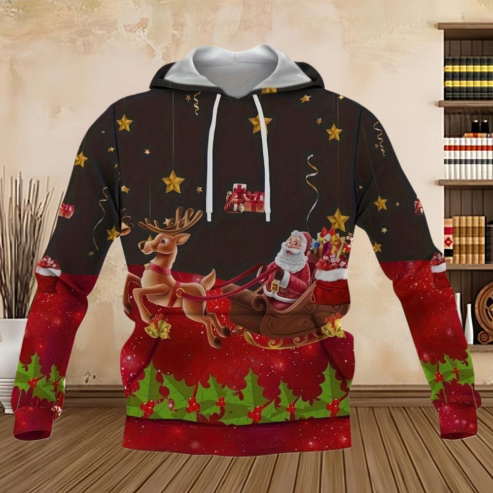Funny Christmas Santa Print Hoodie Cool Casual Graphic Design Hoodies for Men Winter Fall Streetwear Pullover Hooded Sweatshirt