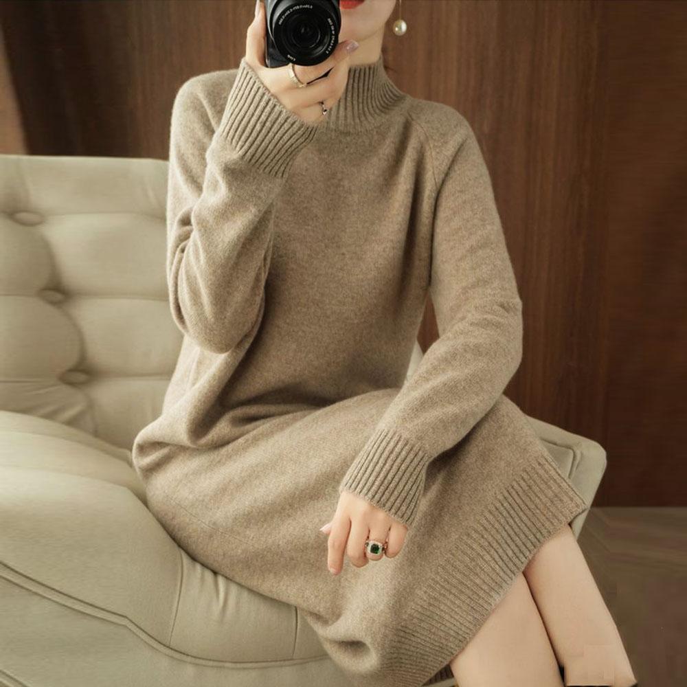 Women's Winter Thick Knit Knitwear Sweater To Knee Long Dress Streetwear Tops Pullovers For Women Elegant